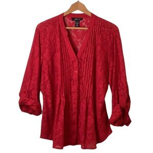 STYLE & CO Red Lace Button Up